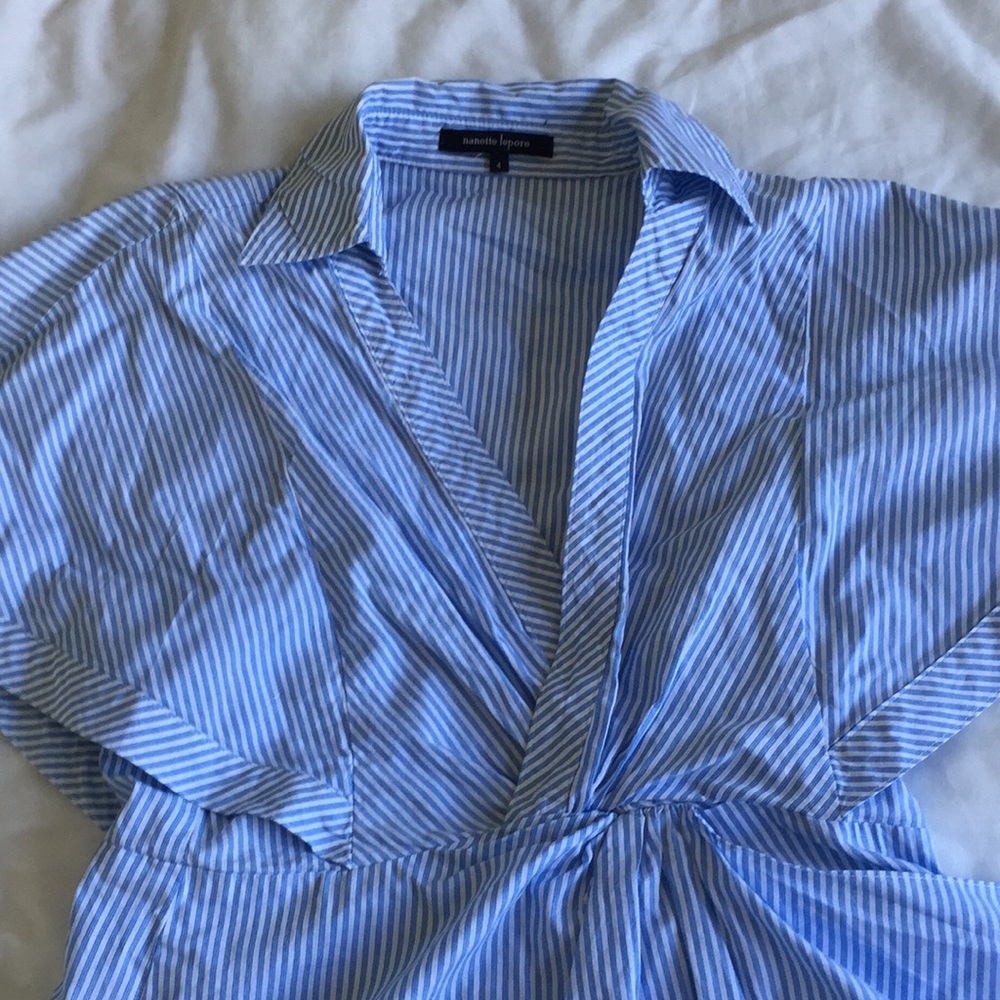 Blue and white striped top